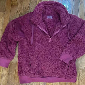 ADRIENNE VITTADINI Sport Faux Fur Sherpa Polyester Half Zip Pullover Women’s Lrg